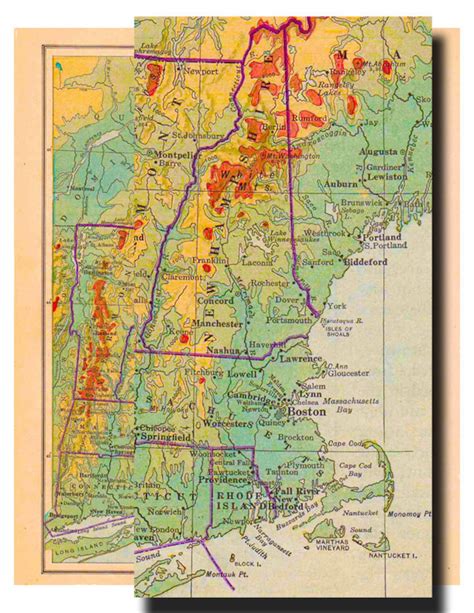 Old New England Map Physical Geography And Political From Etsy