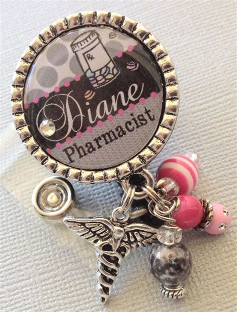 Pharmacy Technician Id Badge Reel Personalized Name Silver Pendant