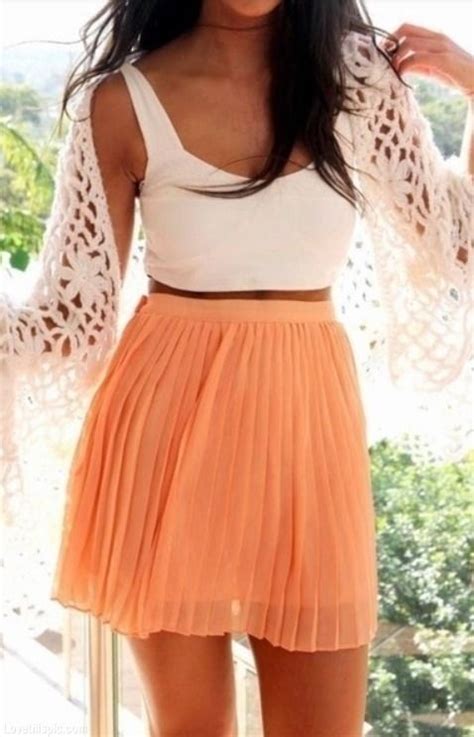 Summer Peach Fashion Cute Summer Skirt Style Peach Pleat Summer