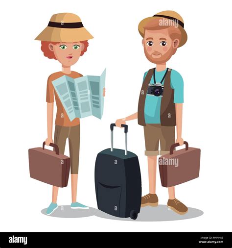 Travel Couple Tourist Vacation Bag Map Stock Vector Image And Art Alamy