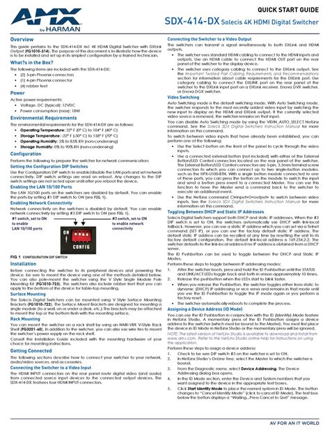 Amx Solecis Sdx 414 Dx Quick Start Manual Pdf Download Manualslib