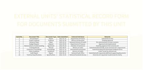 External Units Statistical Record Form For Documents Submitted By This