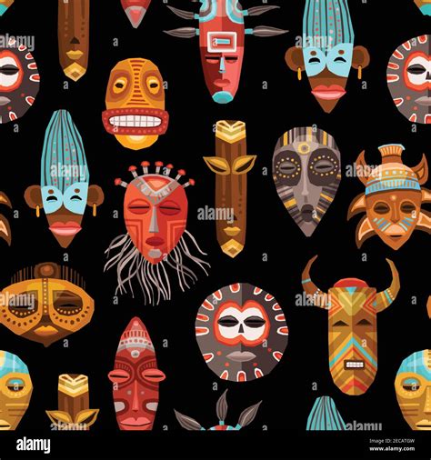 African Masks On Wall Stock Vector Images Alamy
