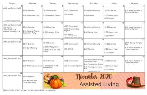 Activity Calendar Oak Ridge Assisted Living Memory Care