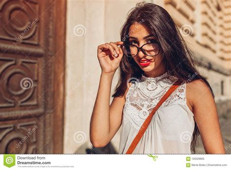 Happy Middle Eastern College Girl Smiling And Looking At Camera