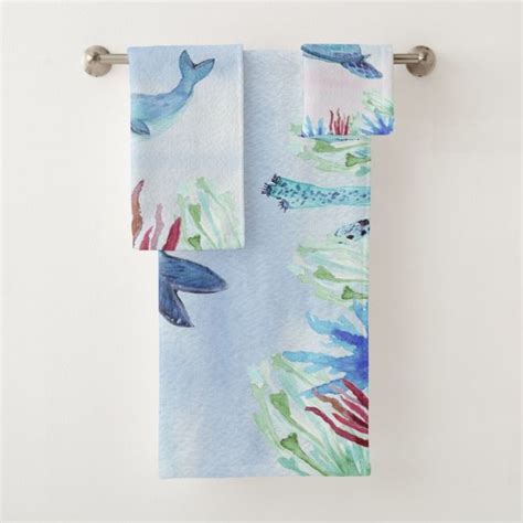 Under The Sea Watercolor Ocean Animals Bath Towel Set