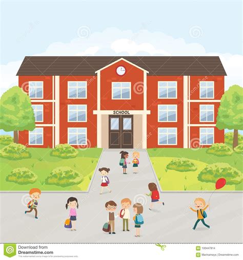 Group Of Elementary School Kids In The School Yard Stock Vector