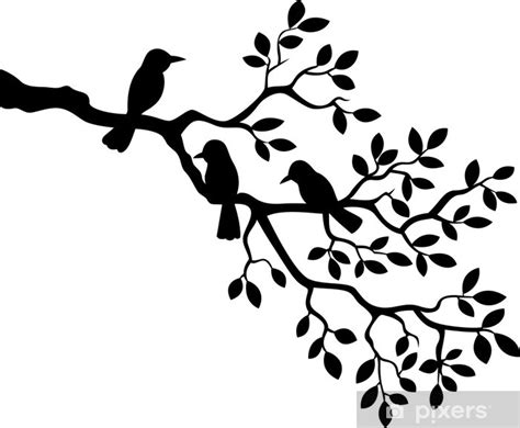 Wall Mural Illustration Of Tree Branch With Bird Silhouette Pixersus