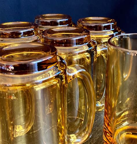 Vintage Hazel Atlas Heavy Amber Glass Beer Soda Mugs Etsy