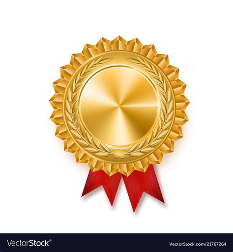 Gold Medal With Red Ribbon Metallic Winner Award Vector Image