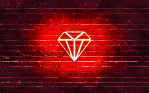 Download Wallpapers Ruby Neon Icon 4k Red Gem Neon Symbols Ruby