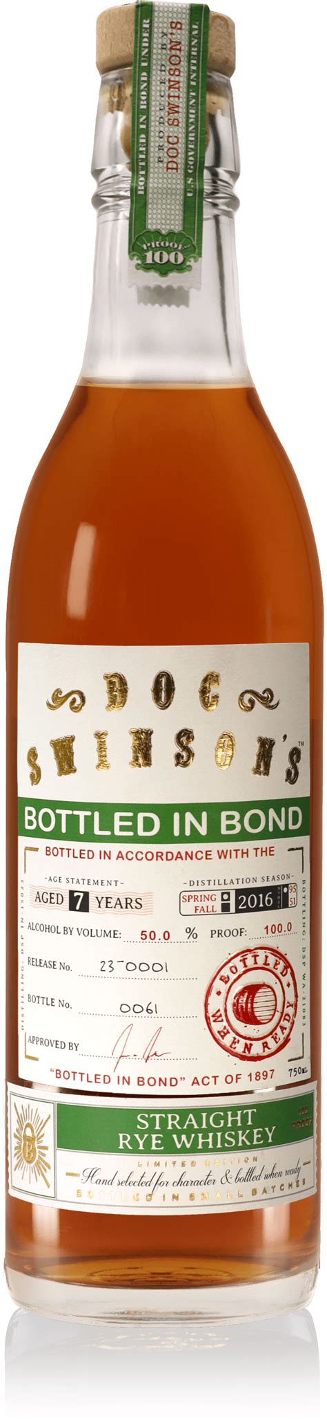 Bottled In Bond Rye Whiskey — Doc Swinsons Whiskey