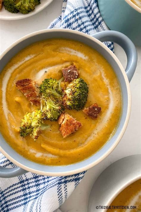 Roasted Broccoli Sweet Potato Soup Healthy Easy This Healthy Kitchen