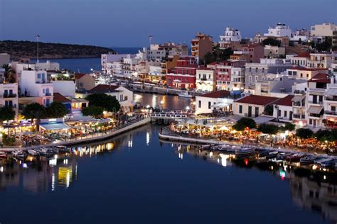 Agios Nikolaos City At Night Crete Greece Stock Photo Image Of Port