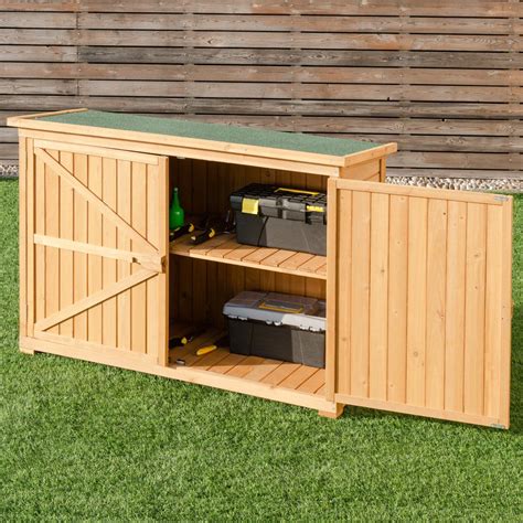 Goplus Double Doors Fir Wood Garden Yard Outdoor Storage Cabinet