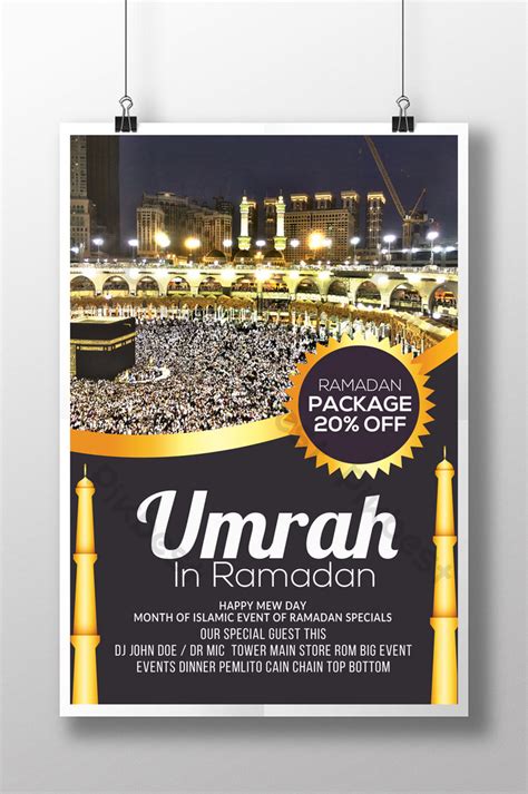 Ramadan Umrah Package Flyer Template With Gradient Golden Emblem And