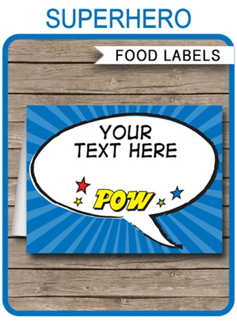 superhero party food labels place cards party decorations
