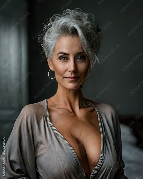 Very Sexy Mature Woman In Lingerie Robe Looking At The Camera Generative Ai Stock Illustration