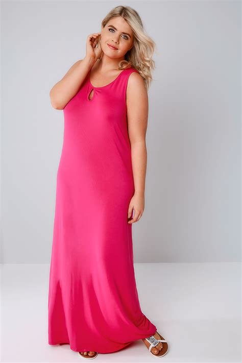 Hot Pink Jersey Maxi Dress With Keyhole Detail Plus Size 16 To 36