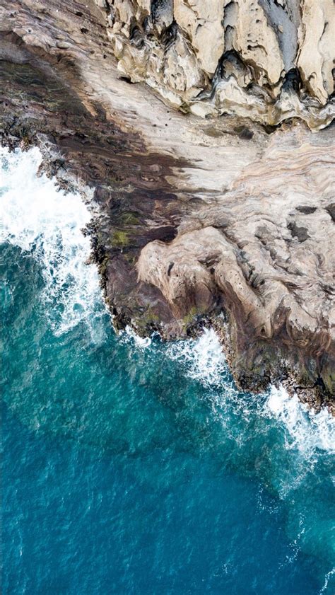 Aerial View Of Rock Sea Coast Waves 4k Hd Nature Wallpapers Hd