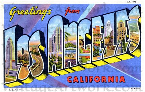 greetings from los angeles postcard front digital download curt teich and co publisher 1936