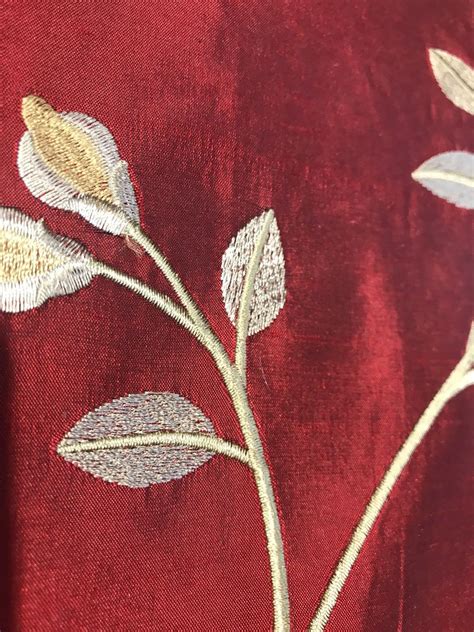 New Sale 100 Silk Dupioni Taffeta Embroidered Floral Motif Fabric