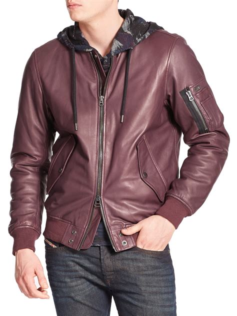 Diesel Shadow Leather Jacket In Merlot Purple For Men Lyst