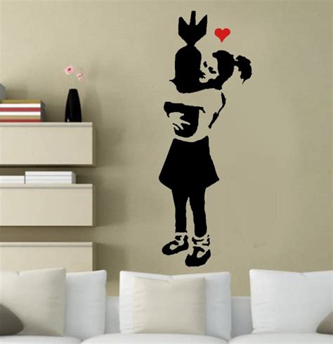 Banksy Stencil Girl Hugging Bomb Graffiti Wall Art Stencil Etsy