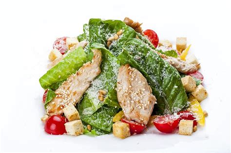 Salade De C Sar Avec Le Poulet D Un Plat Blanc Image Stock Image Du