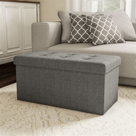 Large Folding Storage Bench Ottoman Tufted Cube Organizer By Lavish