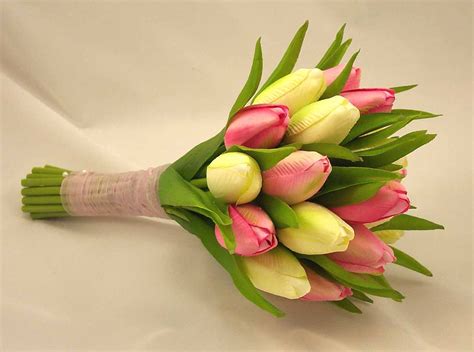 Cream And Pink Tulip Bridesmaids Posy Bouquet Wedding Bouquets Silk