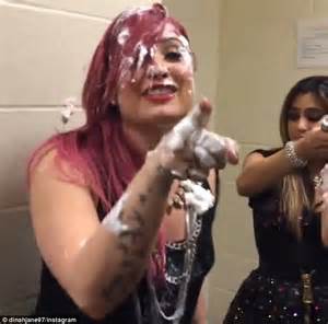 Demi Lovato Proves She S A Good Sport As She Receives A Cream Pie In The Face Courtesy Of Tour