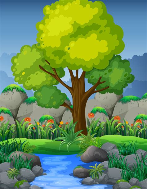 Nature scene with river in forest 374057 - Download Free Vectors ...