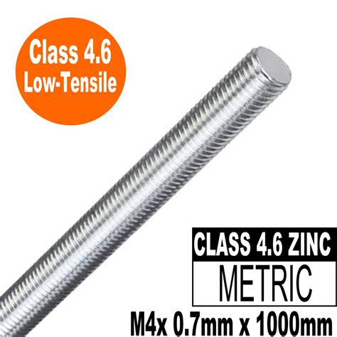 Thread Rod Metric M4 X 1m Zinc Plated M4x07mm Collier And Miller