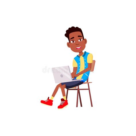 Happy African Boy Chatting On Social Web Site Cartoon Vector Stock