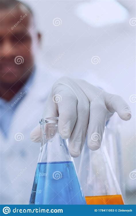 Selective Focus Of Lab Flasks With Chemical Liquid Stock Image Image