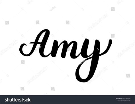 Female Name Amy Handwritten Lettering Black เวกเตอร์สต็อก ปลอดค่า
