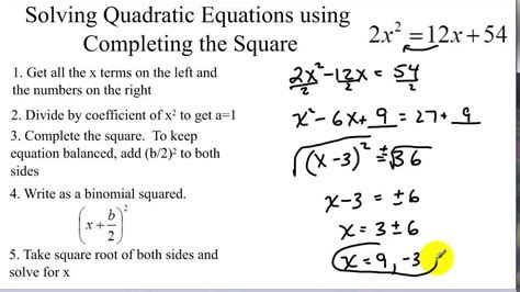 solving quadratic equations  completing  square youtube