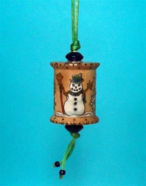 Spool Ornament Wood Burn Ornament Snowman And Christmas Etsy