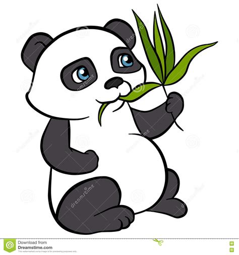 Cartoon Animals For Kids Little Cute Panda Eat Leaves Cartoon Vector