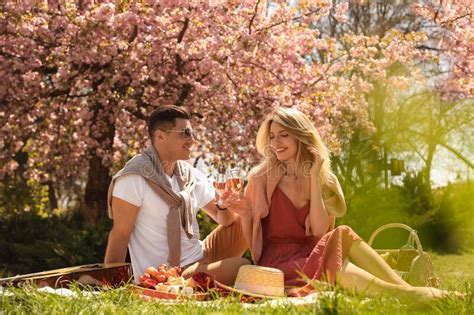 Happy Couple Having Picnic In Park On Sunny Day Stock Image Image Of