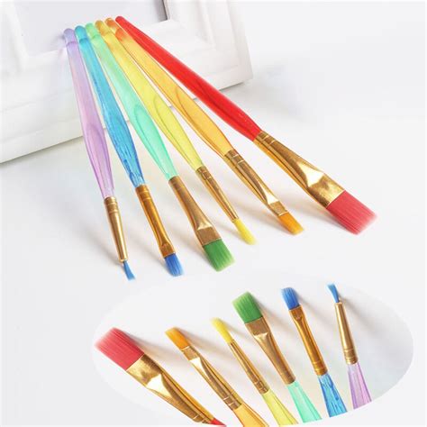 6pcs Colorful Nylon Hair Paint Brush Set Artist Watercolor Oil Brush