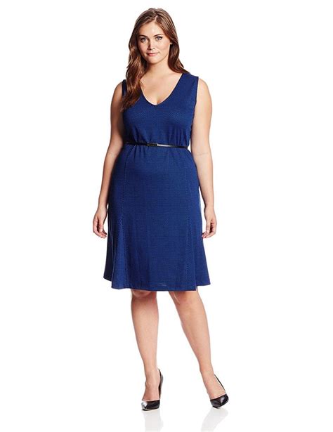 Jones New York Womens Plus Size Sleeveless V Neck Belted Dress Cant