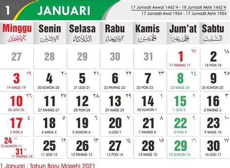 Template Kalender Januari 2021 Indonesia Kumpulan Kata Motivasi