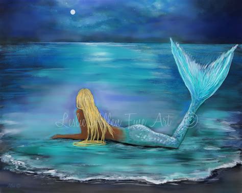 Mermaid Art Print Mermaid Painting Print Blonde Mermaid | Etsy