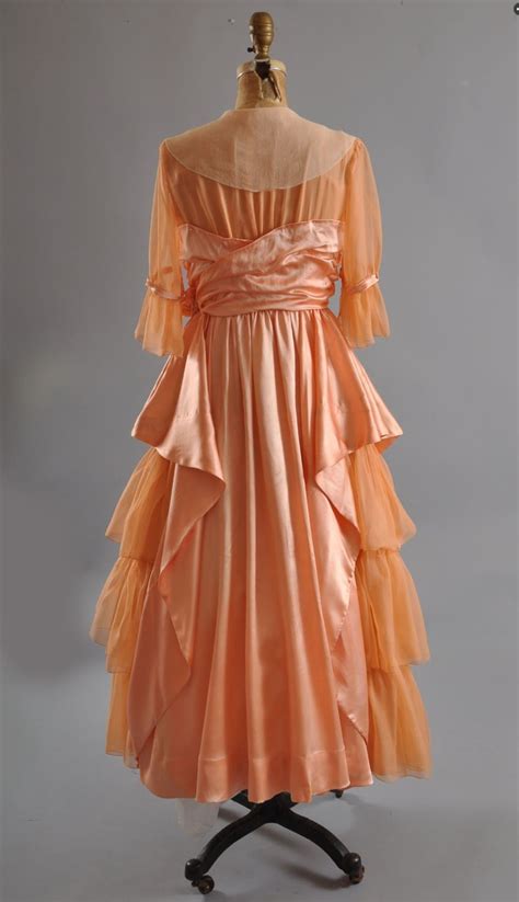 Luminous 1910 Edwardian Tea Gown Silk Charmeuse Chiffon Edwardian