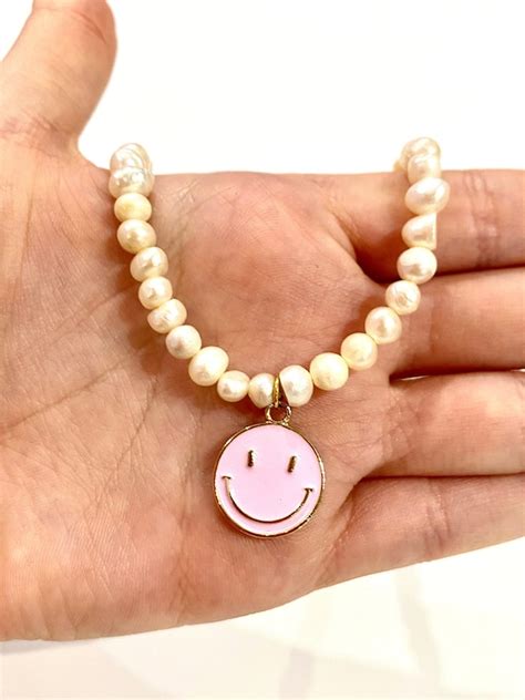 Smiley Face Pearl Necklace Pearl Necklace With A Smiley Face Etsy