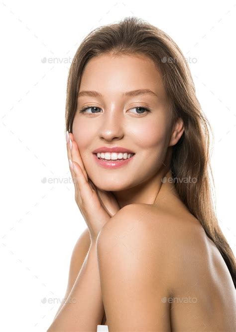 Beautiful Woman Healthy Skin Care Concept Portrait Close Up White