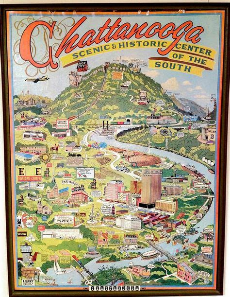 Vintage Illustrated Poster Depicting Chattanooga Tennessee