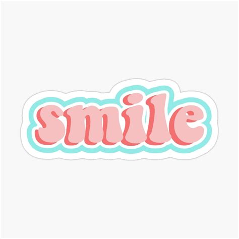 The Word Smile In Pink And Blue On A White Background Sticker With An